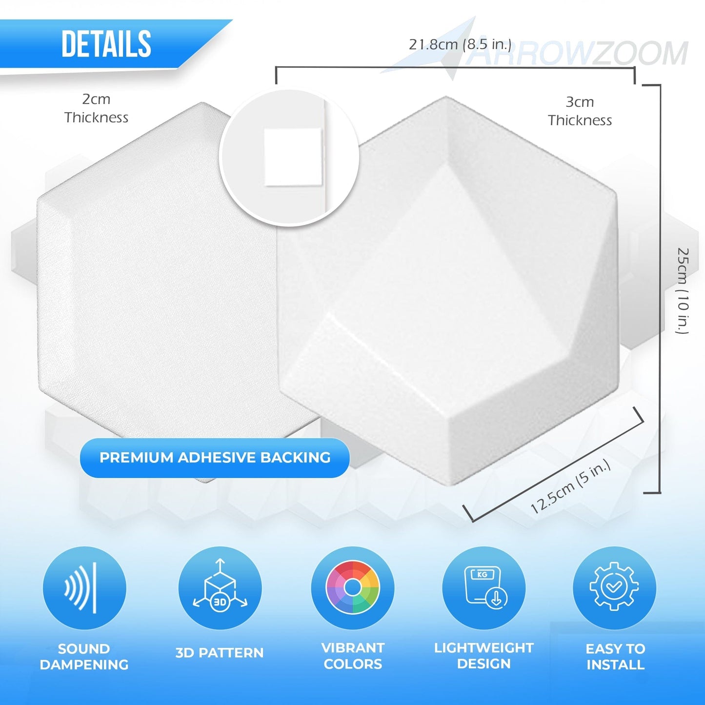 Arrowzoom Simple Monarch 3D Hexagon Adhesive Sound Absorbing Panels - KK1332