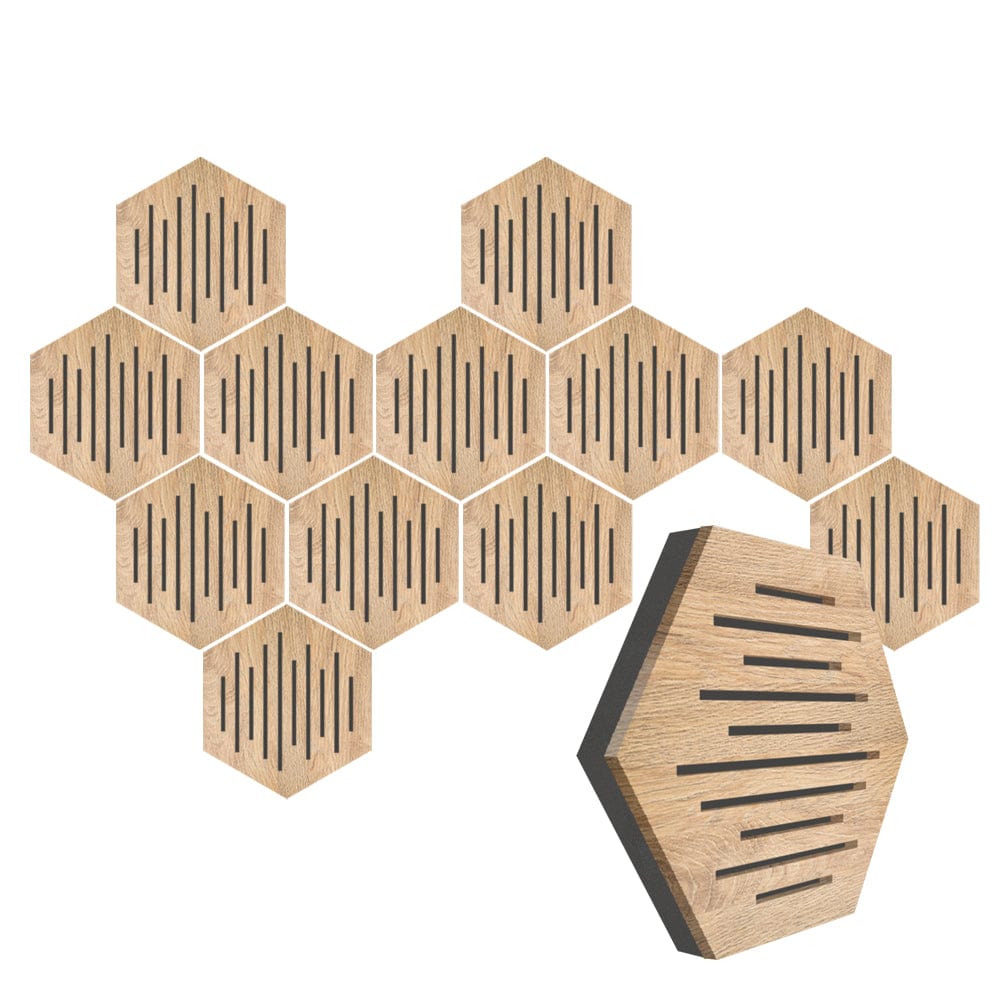 Arrowzoom™ Diffuse PRO Hexagon Waves Acoustic Wooden Panel - KK1403 12 Pcs - 29 x 29 x 5 cm /11.5 x 11.5 x 2 in