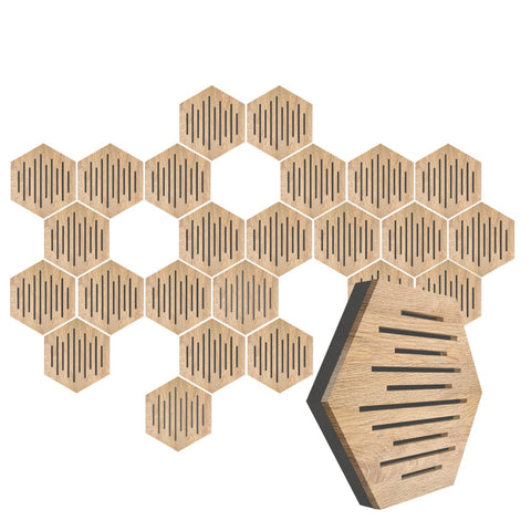 Arrowzoom™ Diffuse PRO Hexagon Waves Acoustic Wooden Panel - KK1403 24 Pcs - 29 x 29 x 5 cm /11.5 x 11.5 x 2 in