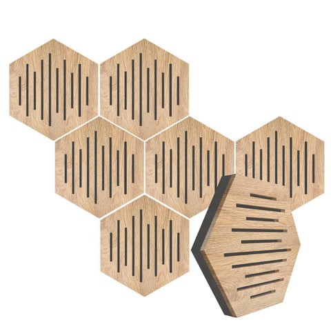 Arrowzoom™ Diffuse PRO Hexagon Waves Acoustic Wooden Panel - KK1403 6 Pcs - 29 x 29 x 5 cm /11.5 x 11.5 x 2 in