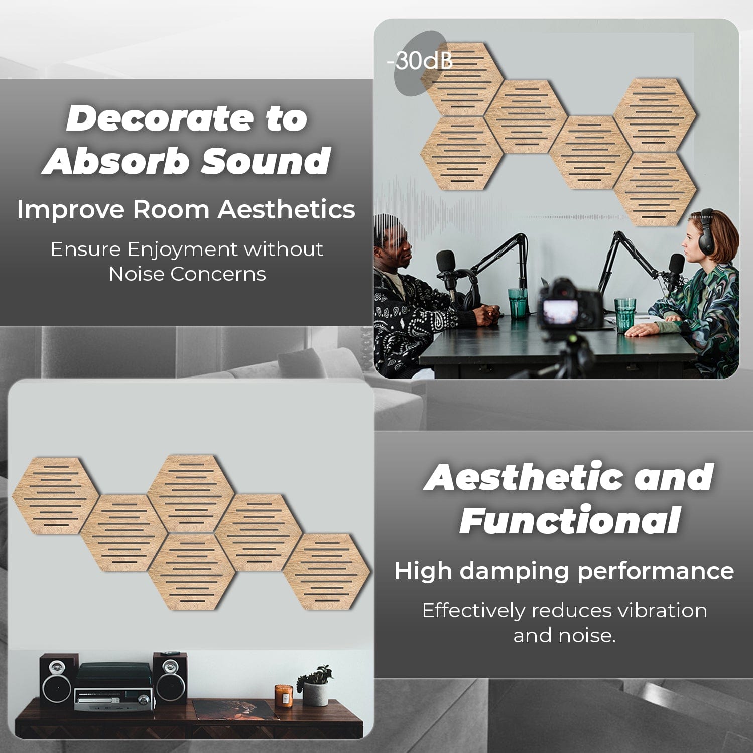 Arrowzoom™ Diffuse PRO Hexagon Waves Acoustic Wooden Panel - KK1403