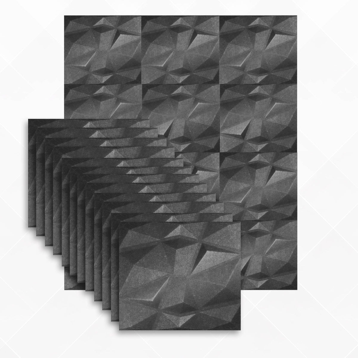 Arrowzoom Dazzling Geometric 3D Diamond Polyester Felt Art Panels - KK1384 12 / Black / 30x30cm