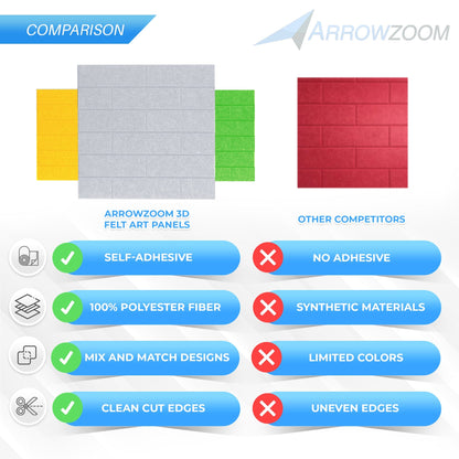 Arrowzoom Brick 3D Square Polyester Felt Art Panels - KK1392