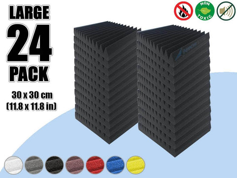Arrowzoom Acoustic Multi Wedge Foam - Black - KK1167 - Size: 24 Pieces - 30 x 30 x 5 cm