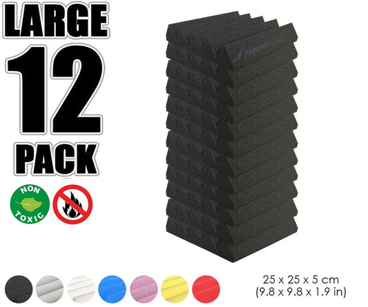 New 12 pcs Wedge Tiles Acoustic Panels Sound Absorption Studio Soundproof Foam 7 Colors KK1134 25 x 25 x 5 cm (9.8 x 9.8 x 1.9 in) / Black