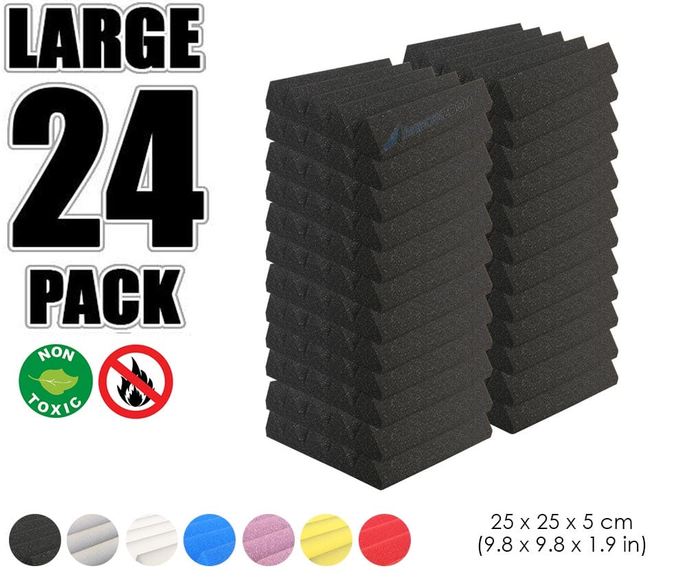 New 24 pcs Wedge Tiles Acoustic Panels Sound Absorption Studio Soundproof Foam 7 Colors KK1134 25 x 25 x 5 cm (9.8 x 9.8 x 1.9 in) / Black