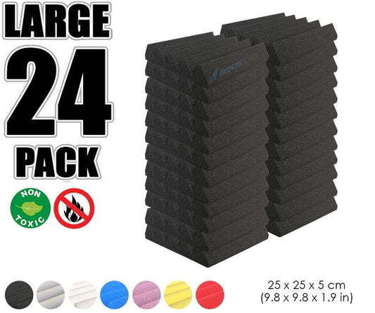 New 24 pcs Wedge Tiles Acoustic Panels Sound Absorption Studio Soundproof Foam 7 Colors KK1134 25 x 25 x 5 cm (9.8 x 9.8 x 1.9 in) / Black