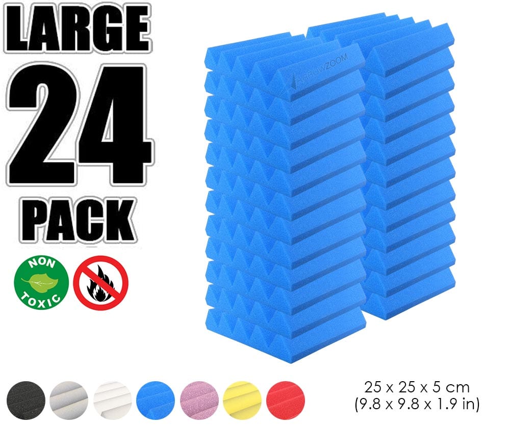New 24 pcs Wedge Tiles Acoustic Panels Sound Absorption Studio Soundproof Foam 7 Colors KK1134 25 x 25 x 5 cm (9.8 x 9.8 x 1.9 in) / Blue
