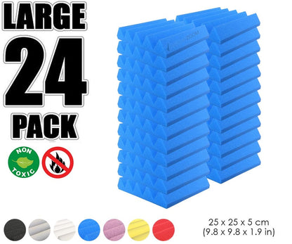 New 24 pcs Wedge Tiles Acoustic Panels Sound Absorption Studio Soundproof Foam 7 Colors KK1134 25 x 25 x 5 cm (9.8 x 9.8 x 1.9 in) / Blue
