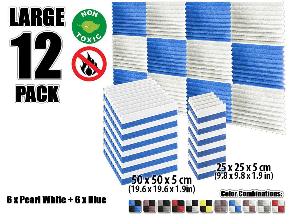 New 12 pcs Color Combination Wedge Tiles Acoustic Panels Sound Absorption Studio Soundproof Foam KK1134 25 x 25 x 5 cm (9.8 x 9.8 x 1.9 in) / Blue & White