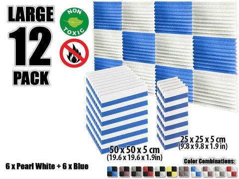 New 12 pcs Color Combination Wedge Tiles Acoustic Panels Sound Absorption Studio Soundproof Foam KK1134 25 x 25 x 5 cm (9.8 x 9.8 x 1.9 in) / Blue & White