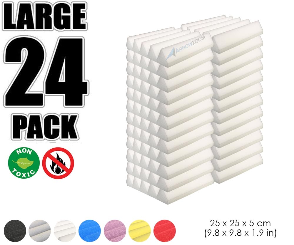 New 24 pcs Wedge Tiles Acoustic Panels Sound Absorption Studio Soundproof Foam 7 Colors KK1134 25 x 25 x 5 cm (9.8 x 9.8 x 1.9 in) / Pearl White