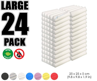 New 24 pcs Wedge Tiles Acoustic Panels Sound Absorption Studio Soundproof Foam 7 Colors KK1134 25 x 25 x 5 cm (9.8 x 9.8 x 1.9 in) / Pearl White