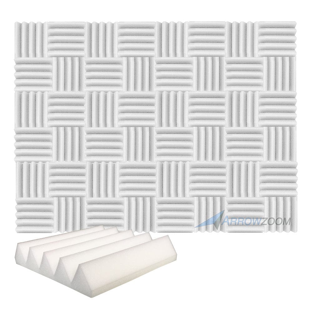 New 48 pcs Wedge Tiles Acoustic Panels Sound Absorption Studio Soundproof Foam 7 Colors KK1134 25 x 25 x 5 cm (9.8 x 9.8 x 1.9 in) / Pearl White