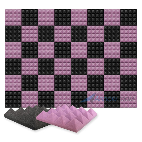 New 48 pcs Black and Purple Bundle Pyramid Tiles Acoustic Panels Sound Absorption Studio Soundproof Foam KK1034 25 X 25 X 5cm (9.8 X 9.8 X 1.9 in)