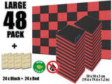 Arrowzoom Eggcrate Convoluted Series Acoustic Foam - Black x Red Bundle - KK1052 48 Pieces - 25 x 25 x 3 cm/ 10x10x2 in