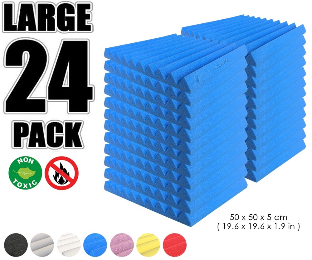 New 24 pcs Wedge Tiles Acoustic Panels Sound Absorption Studio Soundproof Foam 7 Colors KK1134 50 x 50 x 5 cm (19.6 x 19.6 x 1.9 in) / Blue