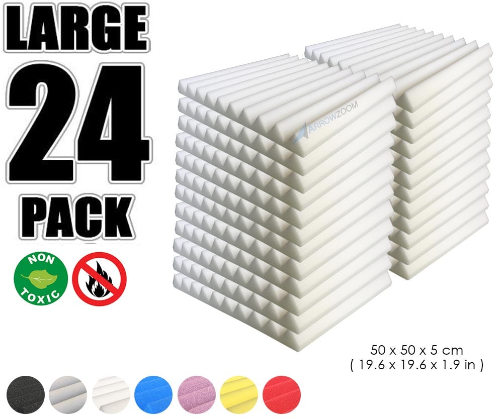 New 24 pcs Wedge Tiles Acoustic Panels Sound Absorption Studio Soundproof Foam 7 Colors KK1134 50 x 50 x 5 cm (19.6 x 19.6 x 1.9 in) / Pearl White