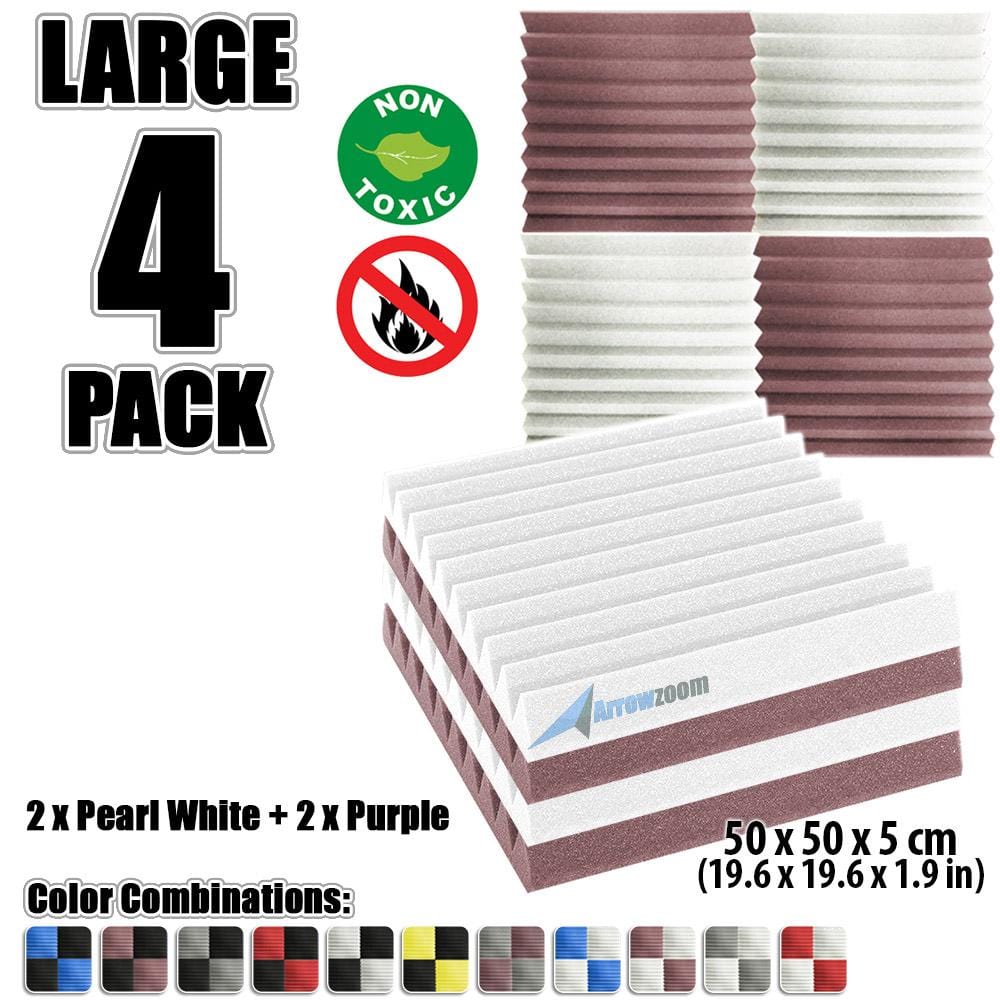 New 4 pcs Color Combination Wedge Tiles Acoustic Panels Sound Absorption Studio Soundproof Foam KK1134 50 x 50 x 5 cm (19.6 x 19.6 x 1.9 in) / Purple & White