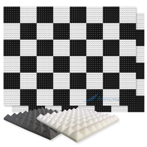 New 96 pcs Black and Pearl White Bundle Pyramid Tiles Acoustic Panels Sound Absorption Studio Soundproof Foam KK1034 50 X 50 X 5cm (19.6 X 19.6 X 1.9in)