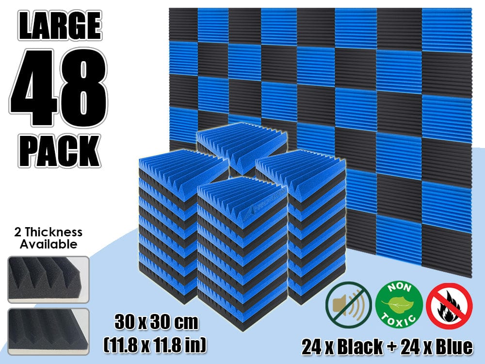 Arrowzoom 48 PCS Black and Blue Multi-Wedge Style Tiles Acoustic Panels Sound Absorption Studio Soundproof Foam KK1167
