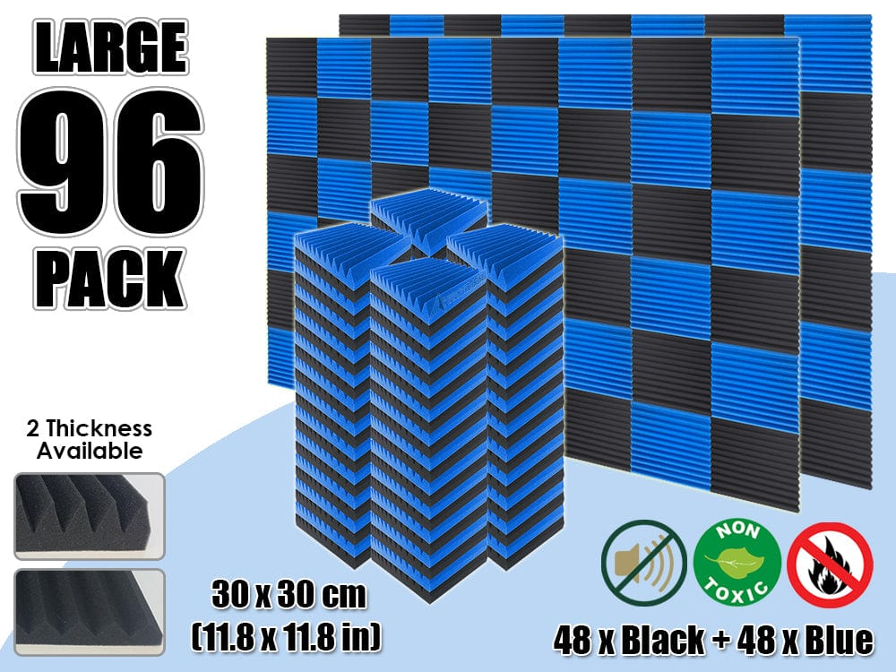 Arrowzoom 96 PCS Black and Blue Multi-Wedge Style Tiles Acoustic Panels Sound Absorption Studio Soundproof Foam KK1167