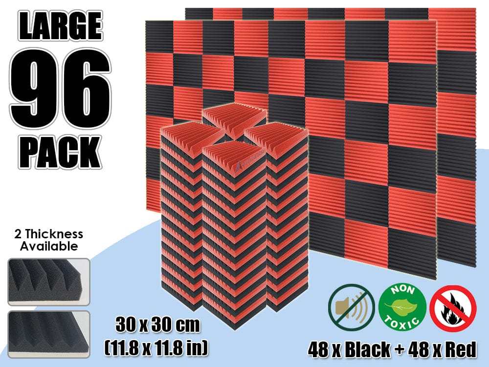 Arrowzoom 96 PCS Black and Red Multi-Wedge Style Tiles Acoustic Panels Sound Absorption Studio Soundproof Foam KK1167