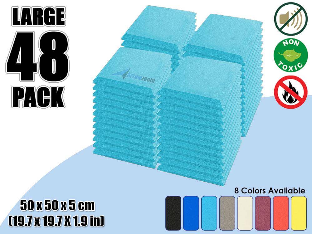 Arrowzoom Acoustic Panel Flat Bevel Tile - Solid Colors - KK1039 Baby Blue / 48 Piece -50 x 50 x 5 cm / 20 x 20 x 2 in
