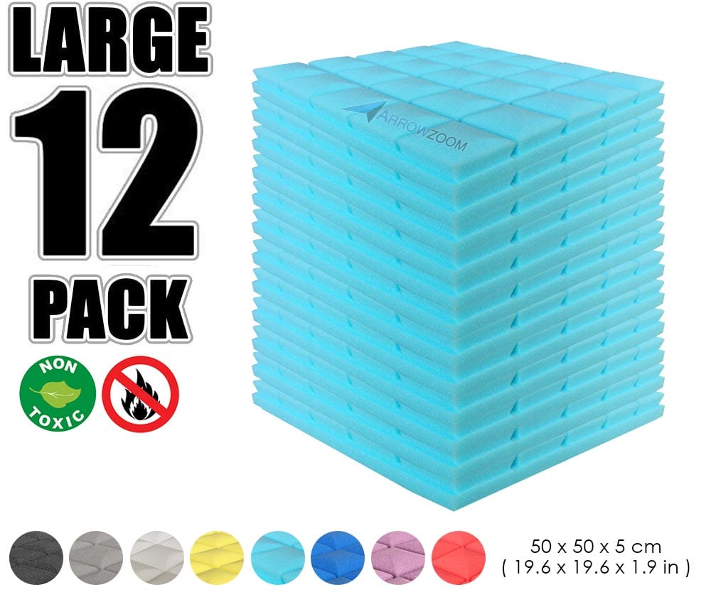 New 12 pcs Bundle Hemisphere Grid Type Acoustic Panels Sound Absorption Studio Soundproof Foam 8 Colors KK1040 Baby Blue / 50 X 50 X 5cm (19.6 X 19.6 X 1.9 in)