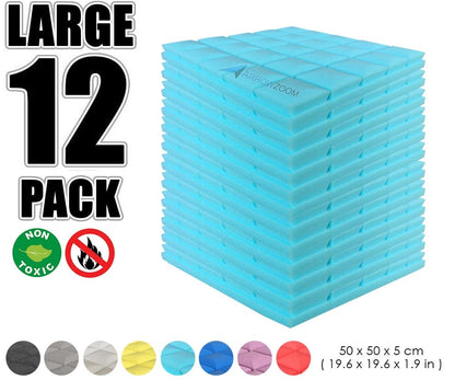 New 12 pcs Bundle Hemisphere Grid Type Acoustic Panels Sound Absorption Studio Soundproof Foam 8 Colors KK1040 Baby Blue / 50 X 50 X 5cm (19.6 X 19.6 X 1.9 in)