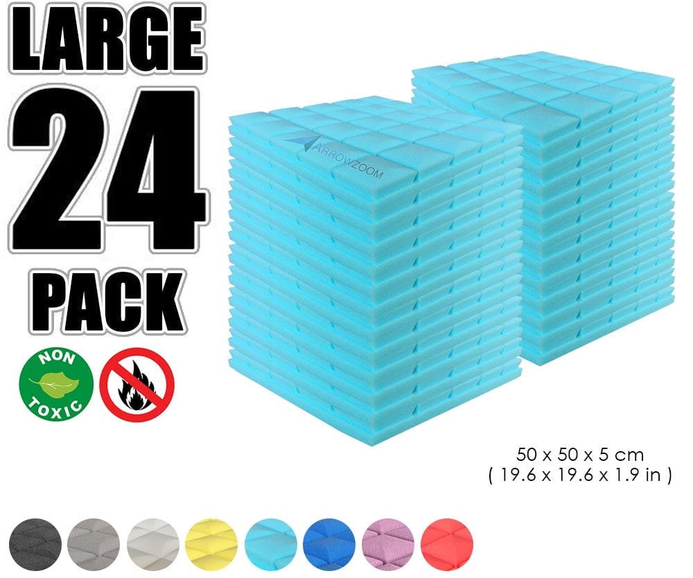New 24 pcs Bundle Hemisphere Grid Type Acoustic Panels Sound Absorption Studio Soundproof Foam 8 Colors KK1040 Baby Blue / 50 X 50 X 5cm (19.6 X 19.6 X 1.9 in)