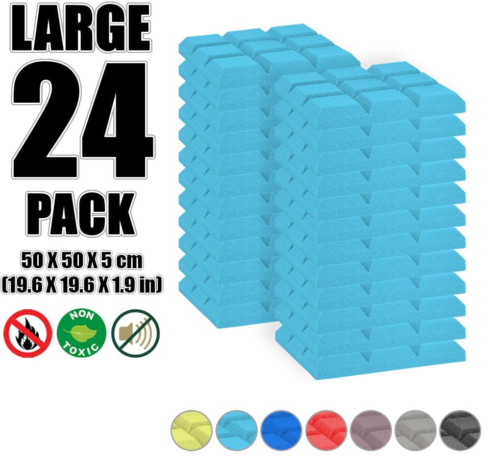 New 24 pcs Bundle Bevel Grid Type Acoustic Panels Sound Absorption Studio Soundproof Foam 7 Colors KK1046 Baby Blue