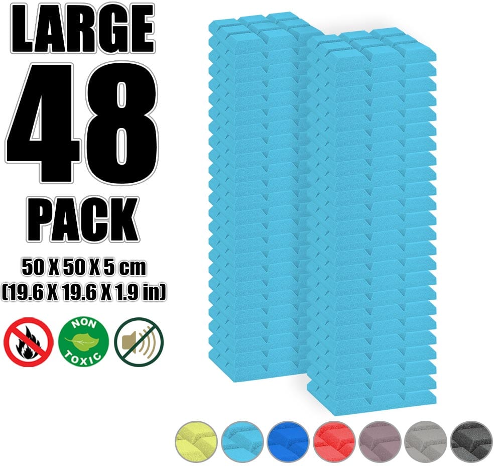 New 48 pcs Bundle Bevel Grid Type Acoustic Panels Sound Absorption Studio Soundproof Foam 7 Colors KK1046 Baby Blue