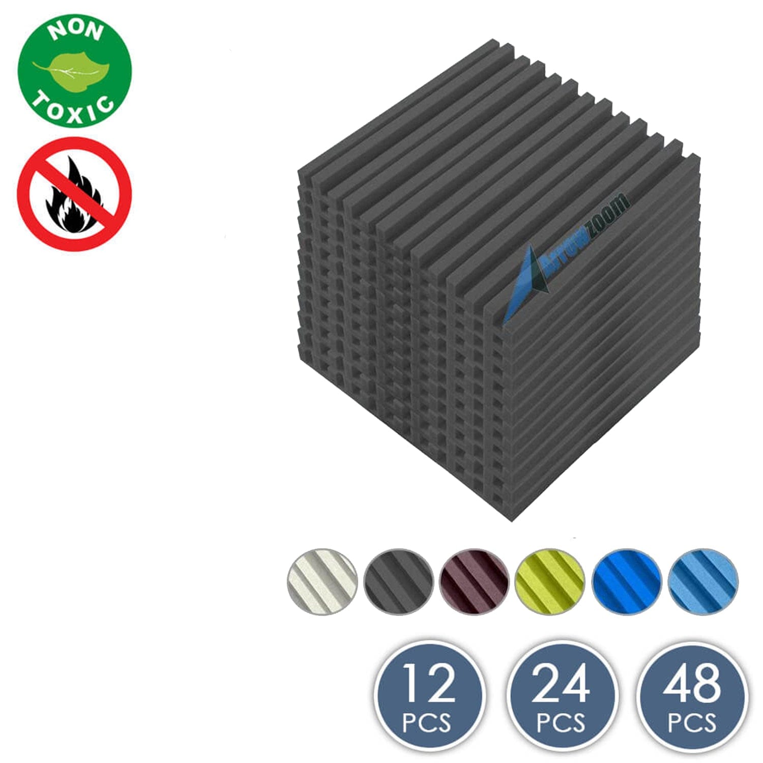 Arrowzoom Acoustic Foam - Metro Striped Ceiling - Solid Colors - KK1041 Black / 12 Piece -50 x 50 x 5 cm / 20 x 20 x 2 in