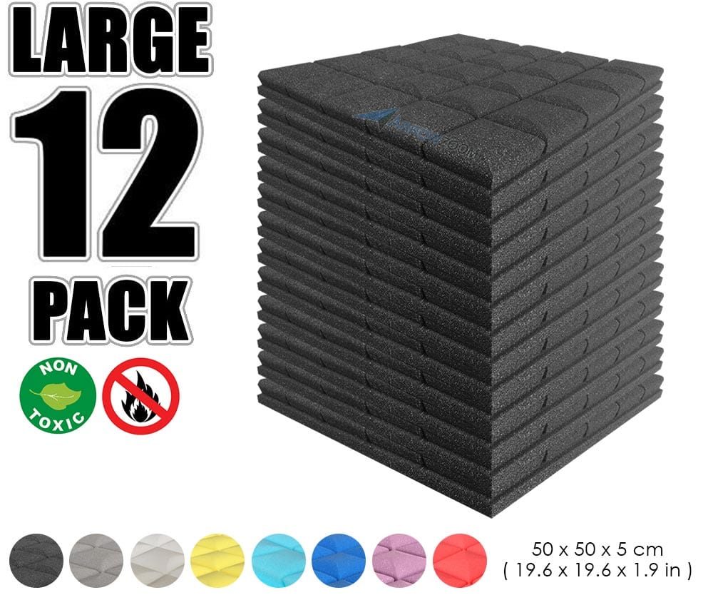 New 12 pcs Bundle Hemisphere Grid Type Acoustic Panels Sound Absorption Studio Soundproof Foam 8 Colors KK1040 Black / 50 X 50 X 5cm (19.6 X 19.6 X 1.9 in)