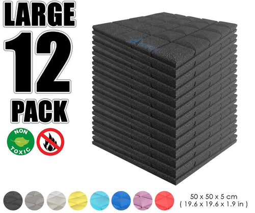 New 12 pcs Bundle Hemisphere Grid Type Acoustic Panels Sound Absorption Studio Soundproof Foam 8 Colors KK1040 Black / 50 X 50 X 5cm (19.6 X 19.6 X 1.9 in)
