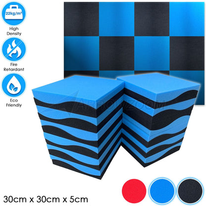 Arrowzoom™ PRO Series Soundproof Foam - Wave Pro - KK1199 Black & Blue / 24 pieces