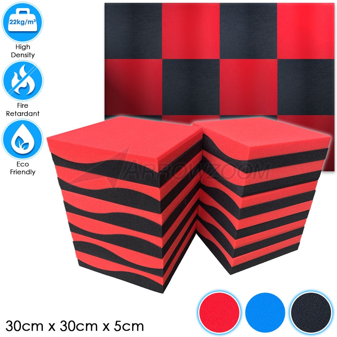 Arrowzoom™ PRO Series Soundproof Foam - Wave Pro - KK1199 Black & Red / 24 pieces