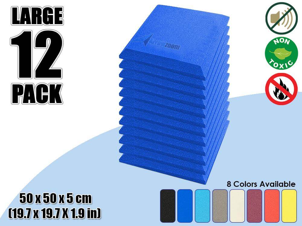 Arrowzoom Acoustic Panel Flat Bevel Tile - Solid Colors - KK1039 Blue / 12 Piece -50 x 50 x 5 cm / 20 x 20 x 2 in