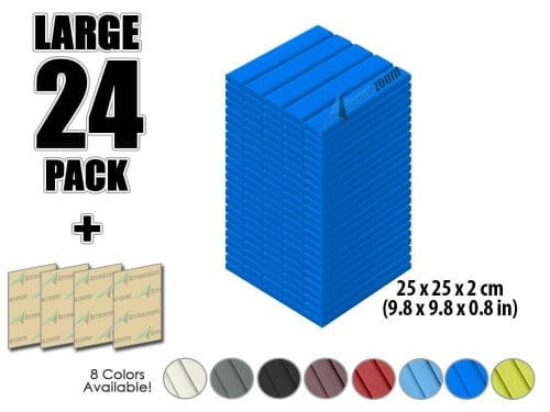 Arrowzoom Acoustic Flat Wedge Foam - Solid Colors - KK1035 Blue / 24 PIECES - 25 X 25 X 2 CM