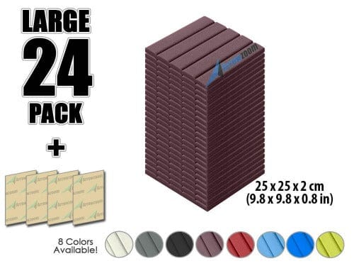 Arrowzoom Acoustic Flat Wedge Foam - Solid Colors - KK1035 Burgundy / 24 PIECES - 25 X 25 X 2 CM
