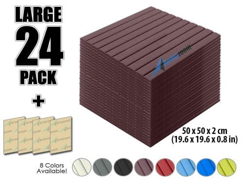 Arrowzoom Acoustic Flat Wedge Foam - Solid Colors - KK1035 Burgundy / 24 PIECES - 50 X 50 X 2 CM