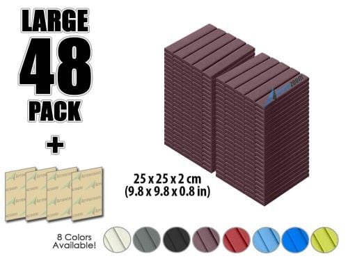 Arrowzoom Acoustic Flat Wedge Foam - Solid Colors - KK1035 Burgundy / 48 PIECES - 25 X 25 X 2 CM