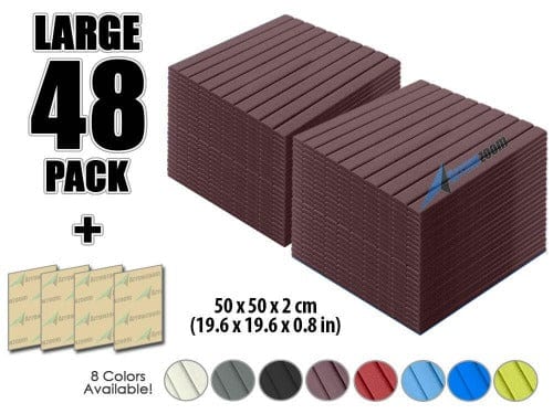Arrowzoom Acoustic Flat Wedge Foam - Solid Colors - KK1035 Burgundy / 48 PIECES - 50 X 50 X 2 CM