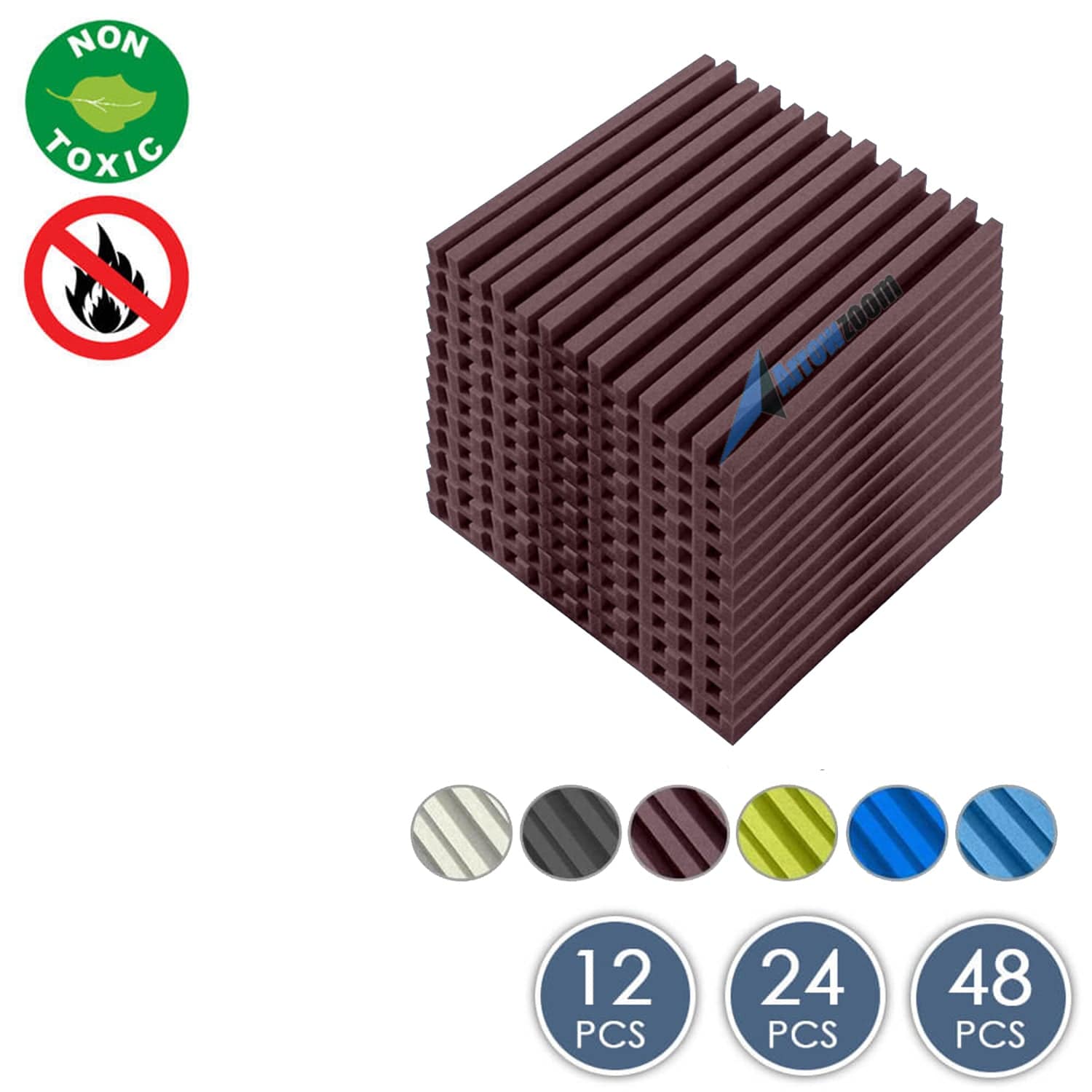 Arrowzoom Acoustic Foam - Metro Striped Ceiling - Solid Colors - KK1041 Coffee / 12 Piece -50 x 50 x 5 cm / 20 x 20 x 2 in