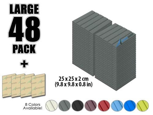 Arrowzoom Acoustic Flat Wedge Foam - Solid Colors - KK1035 Gray / 48 PIECES - 25 X 25 X 2 CM