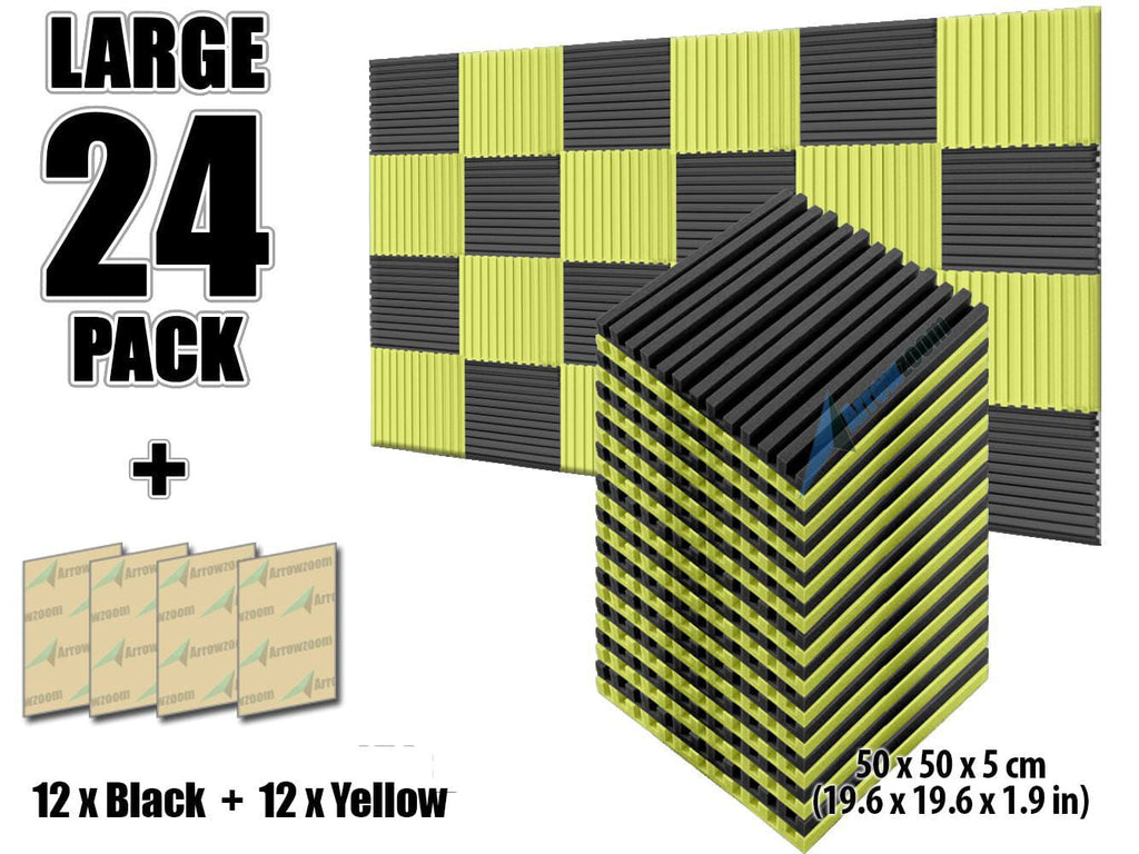 Hemisphere Grid Series Acoustic Foam - Black x Yellow Bundle - 24pcs - KK1040