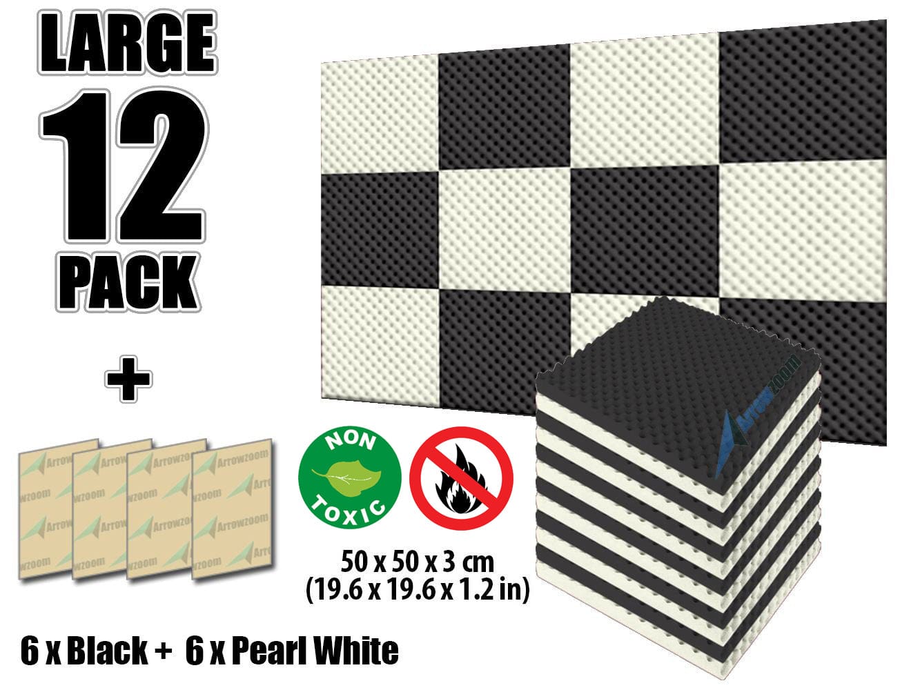 New 12 Pcs Black and Pearl White Bundle Egg Crate Convoluted Acoustic Tile Panels Sound Absorption Studio Soundproof Foam KK1052