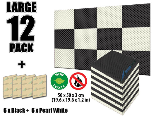 New 12 Pcs Black and Pearl White Bundle Egg Crate Convoluted Acoustic Tile Panels Sound Absorption Studio Soundproof Foam KK1052