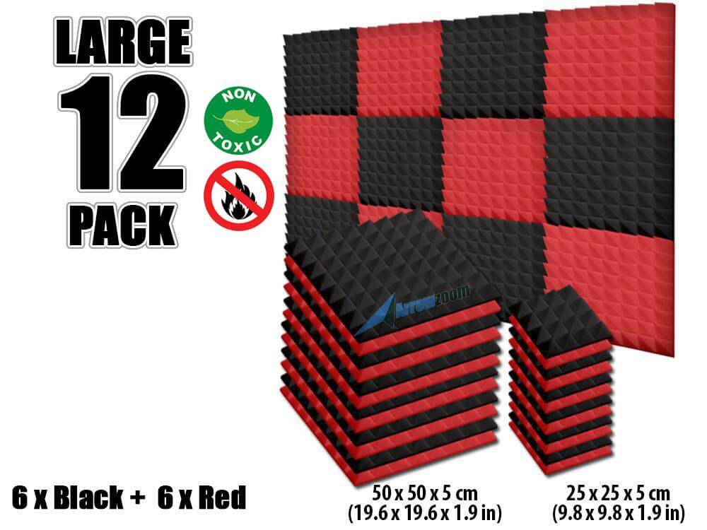 New 12 pcs Black and Red Bundle Pyramid Tiles Acoustic Panels Sound Absorption Studio Soundproof Foam KK1034 Arrowzoom.